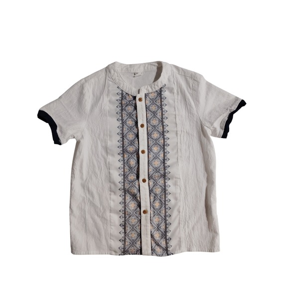 SHEIN Other - SHEIN Kids White Embroidered Button Up‎ Short Sleeve Shirt 11 12Y Guayabera